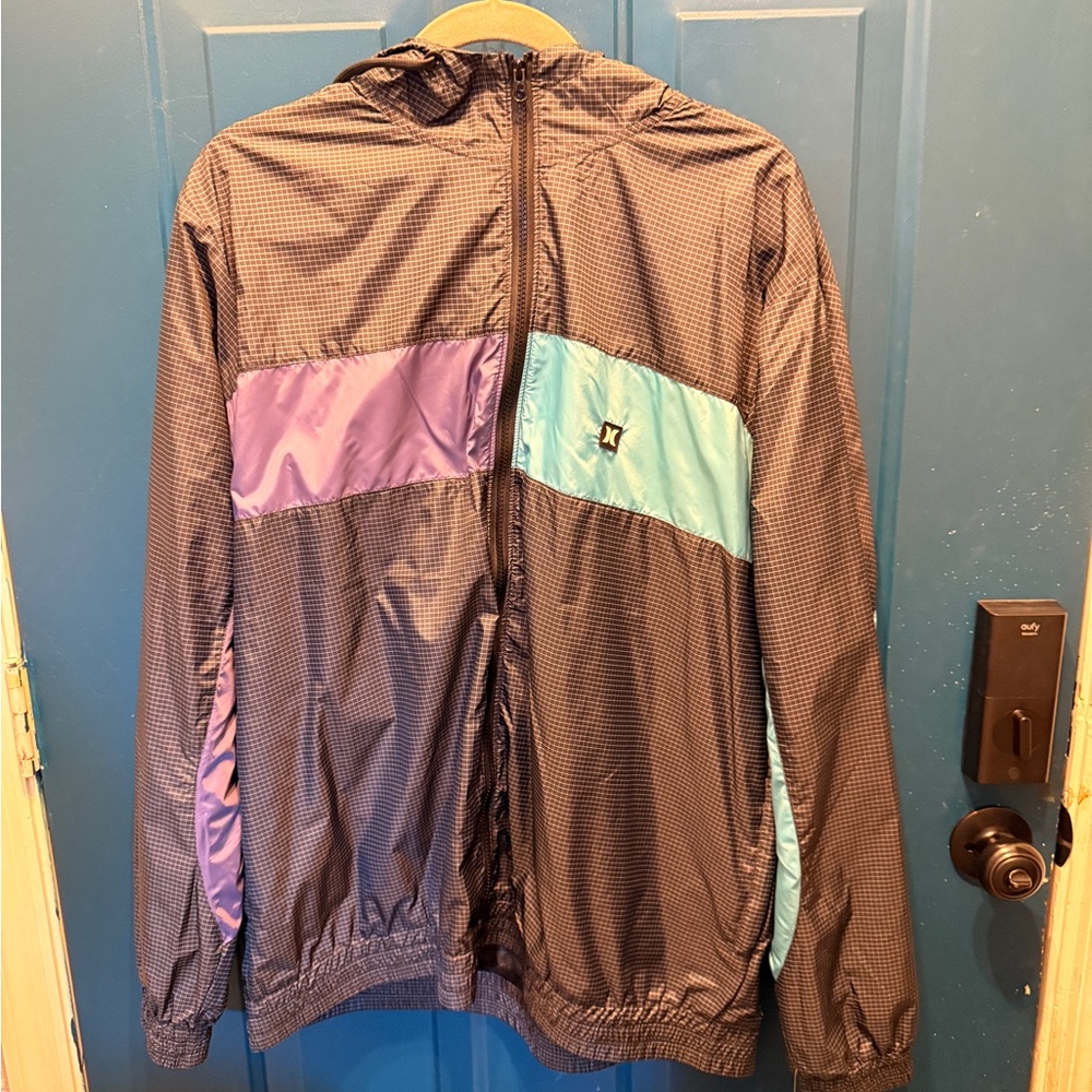 Hurley Black Windbreaker with Purple and Blue Accents